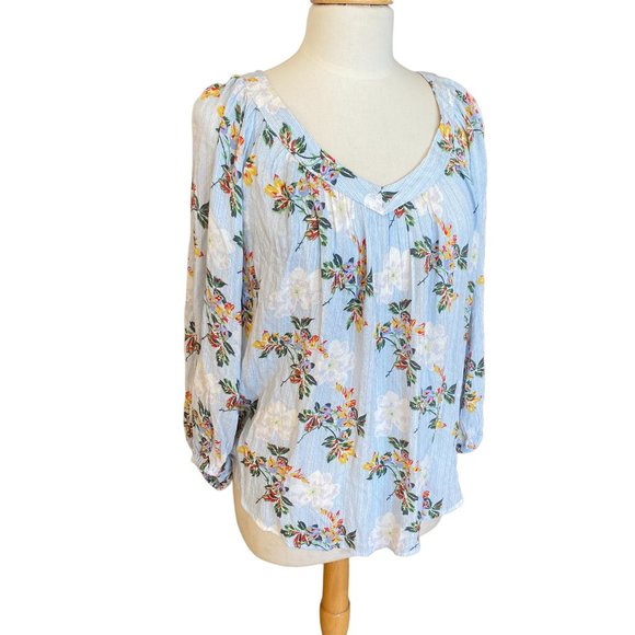 NWT Maeve Anthropologie Boswell Shirt Striped Floral Boho Peasant Cottagecore-12 - Picture 1 of 13